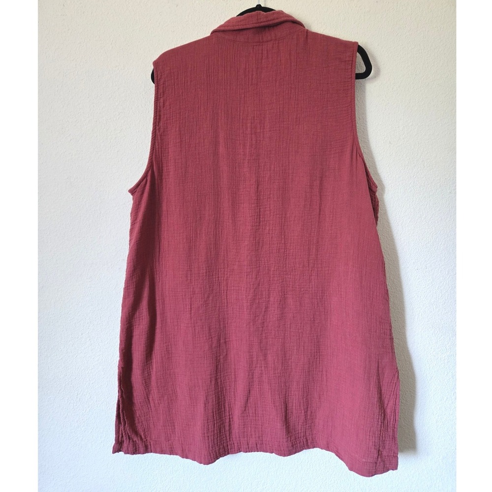 Coldwater Creek Womens L Red Cotton Crinkle Gauze Sleeveless‎ Button Tunic Top - Picture 6 of 9
